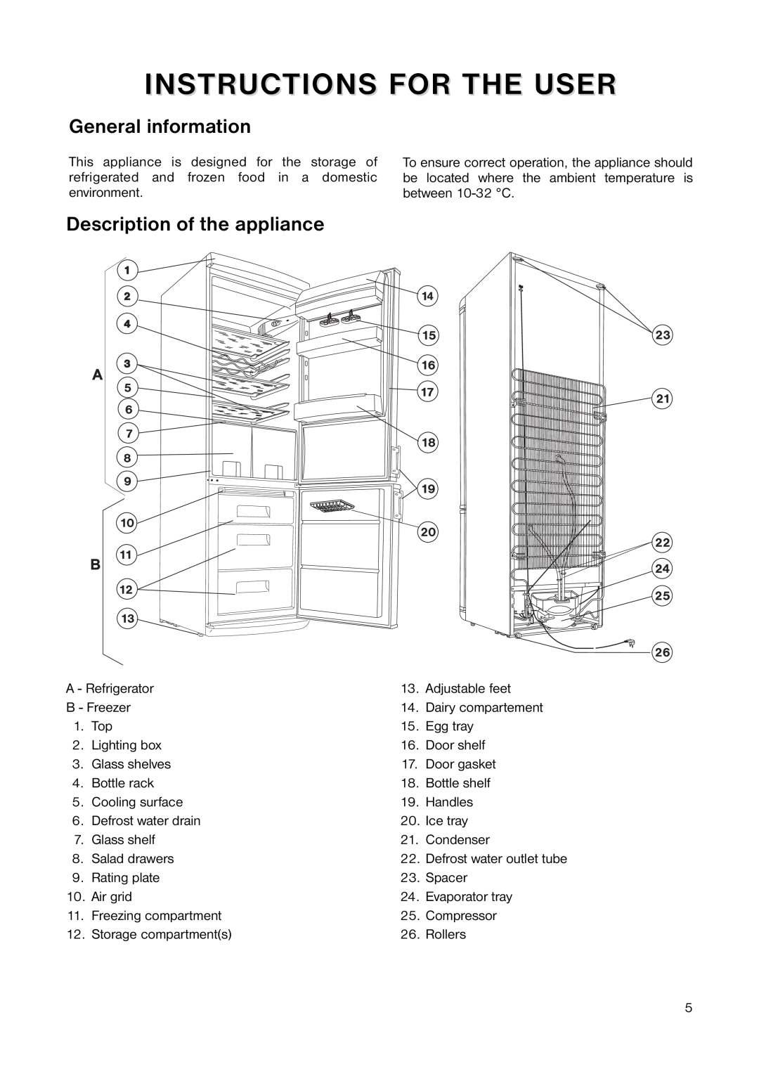 Electrolux ENB 3440 manual Instructions For The User, General information, Description of the appliance 