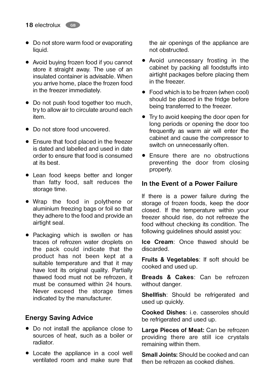 Electrolux ENB 38607 X, ENB 38607 W8 user manual Energy Saving Advice, Event of a Power Failure 