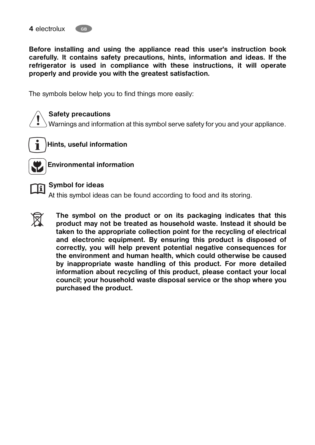 Electrolux ENB 38607 W8, ENB 38607 X user manual Safety precautions 