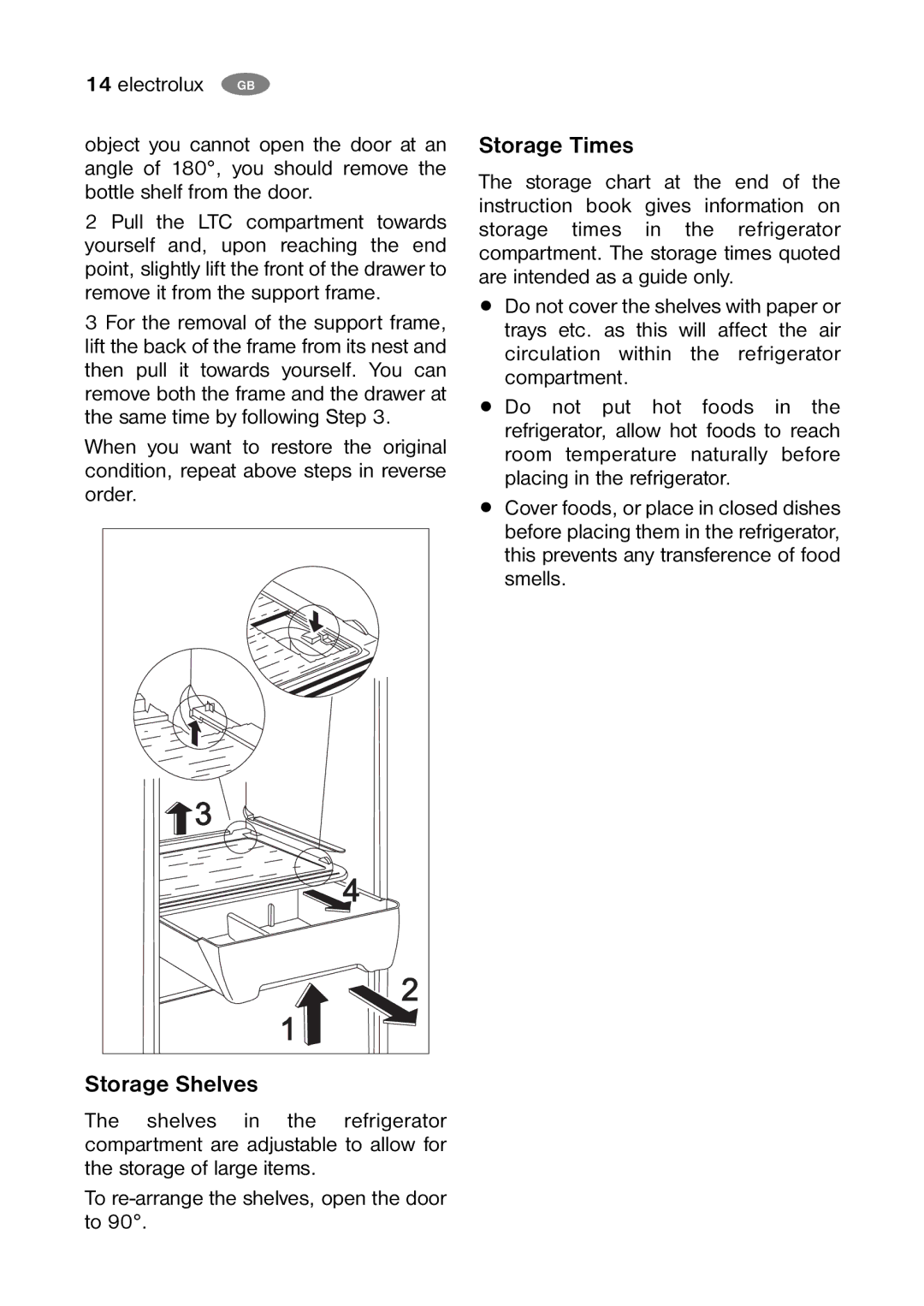 Electrolux ENB 40400 X, ENB 40400 W user manual Storage Shelves, Storage Times 