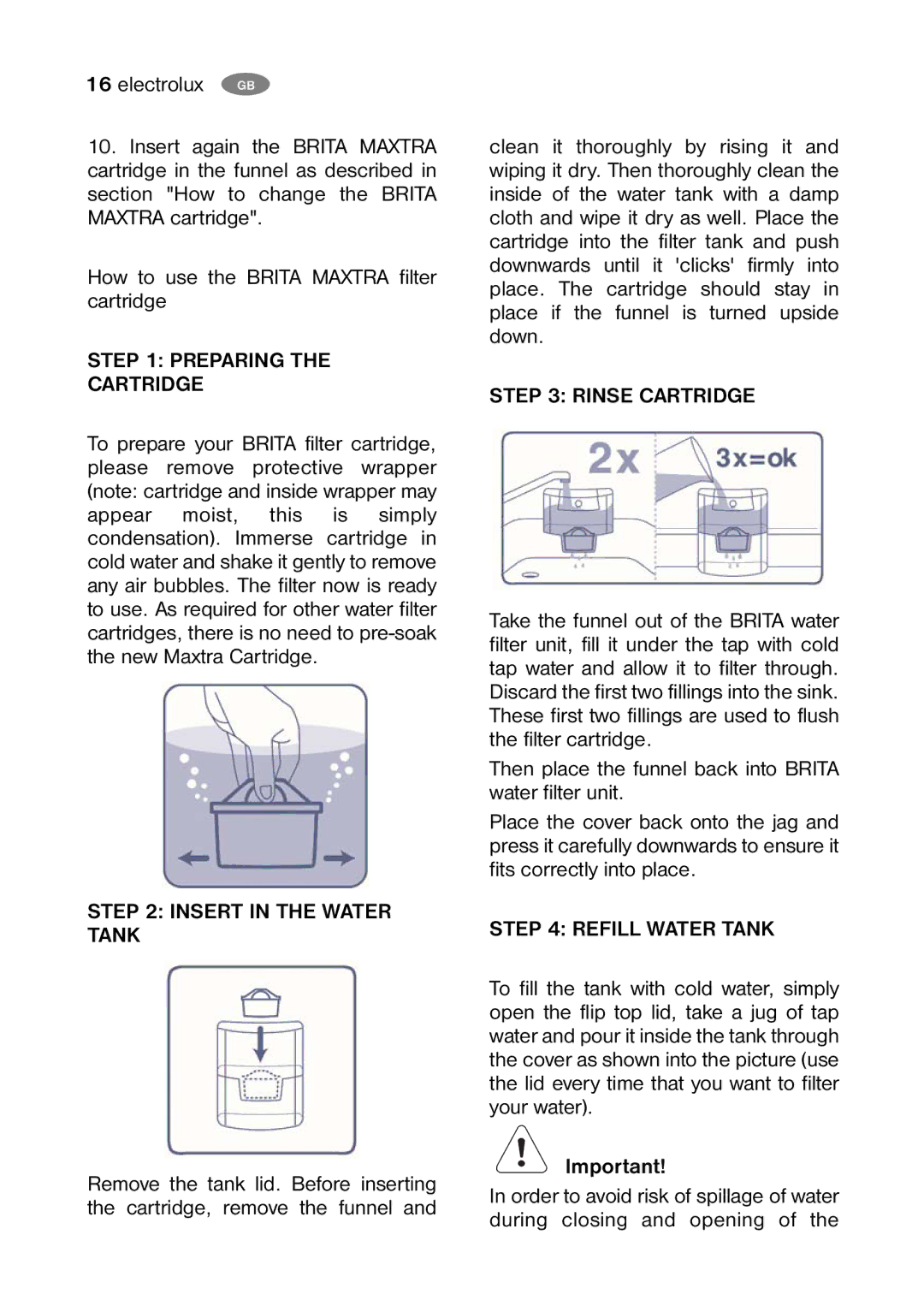 Electrolux ENB 40405 S, ENB 39405 W, ENB 35405 W, ENB 40405 W user manual Preparing Cartridge 