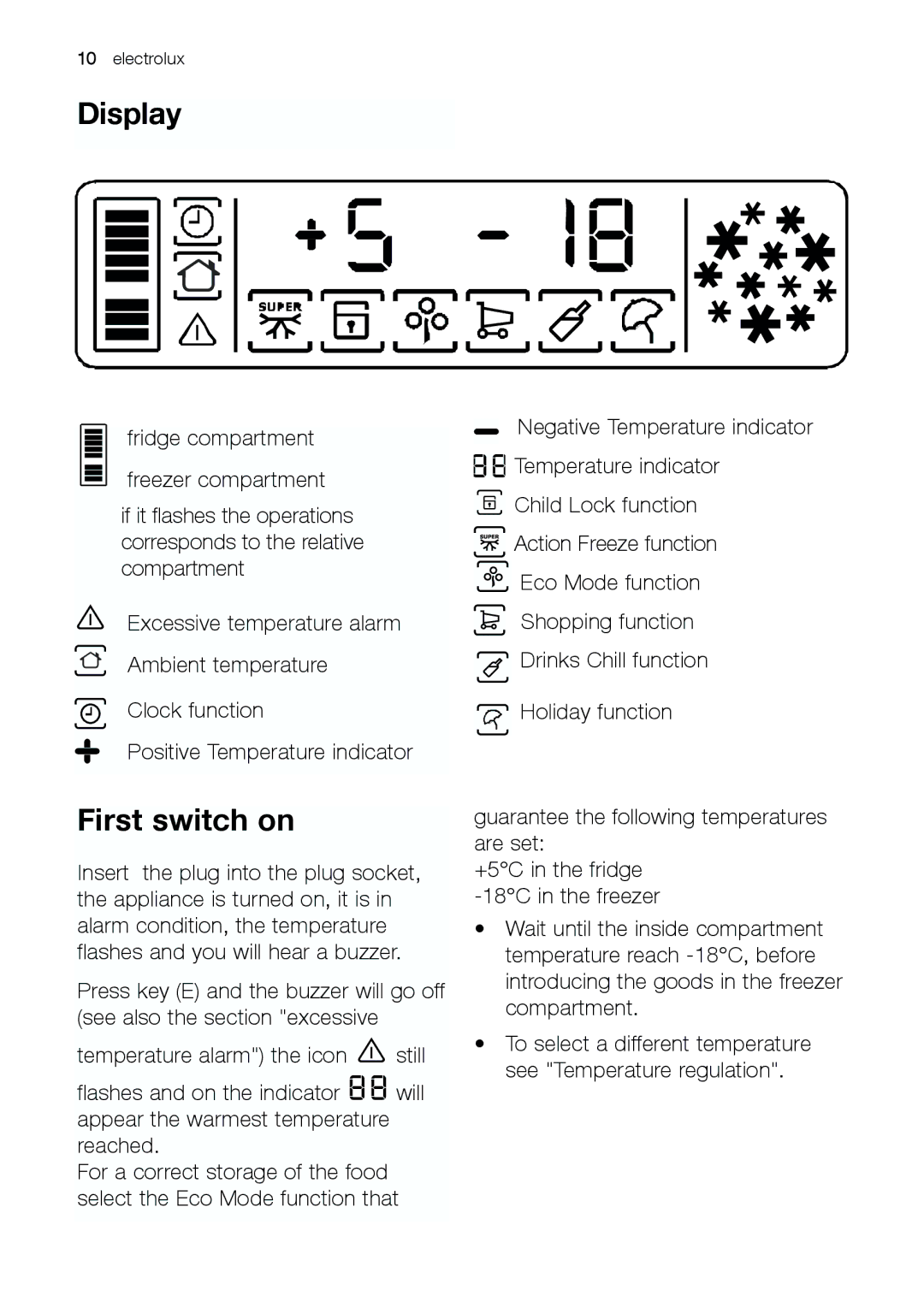 Electrolux ENB 43693 X user manual Display, First switch on 