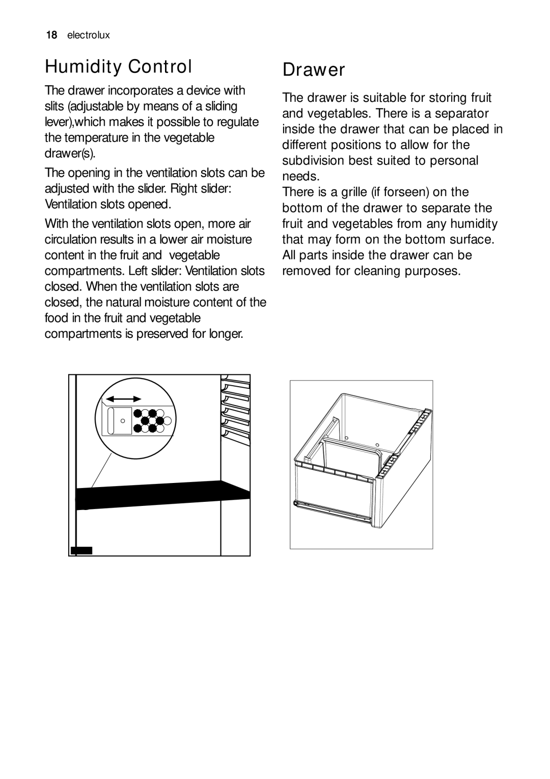 Electrolux ENB 43693 X user manual Humidity Control, Drawer 