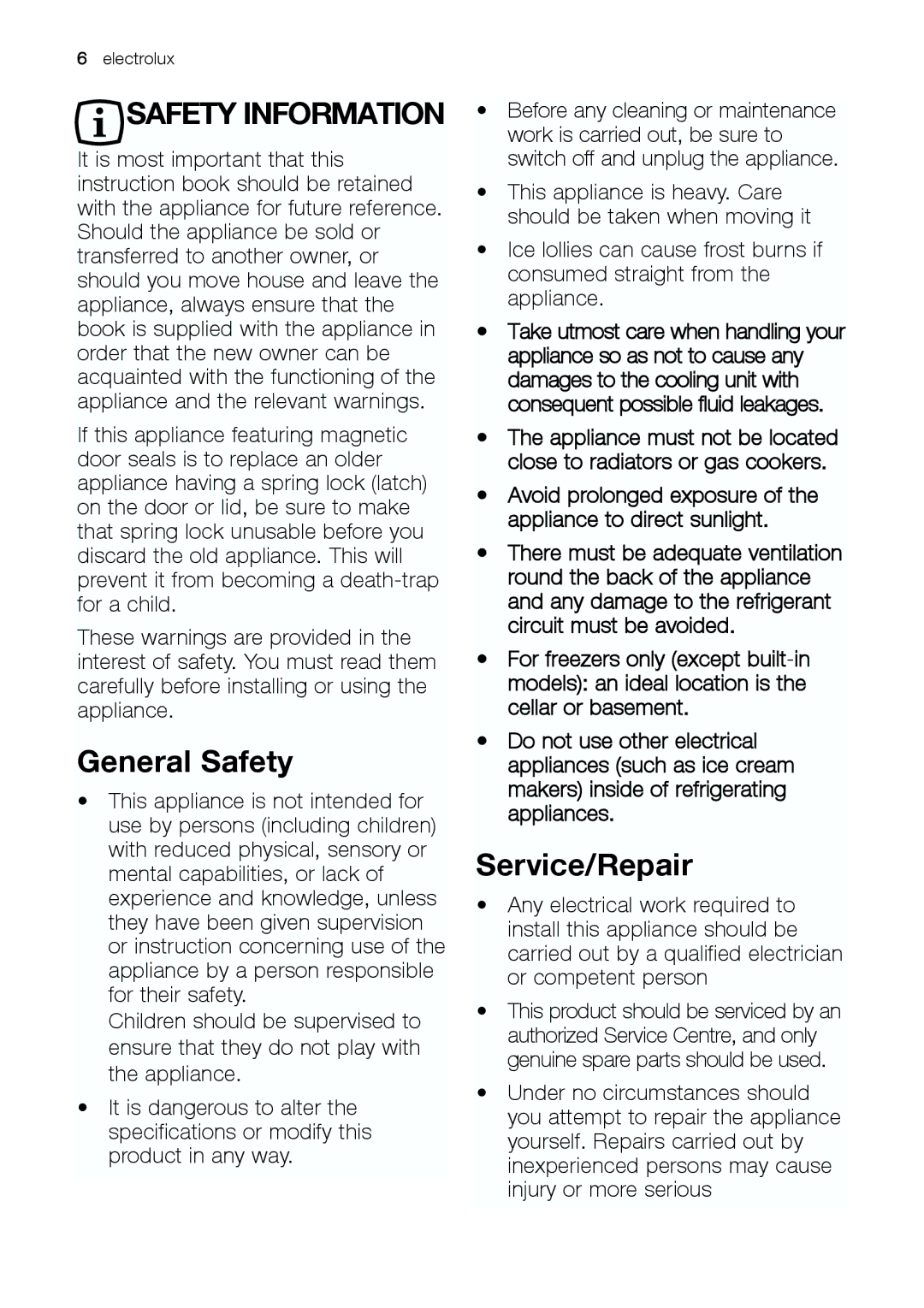 Electrolux ENB 43693 X user manual General Safety, Service/Repair 