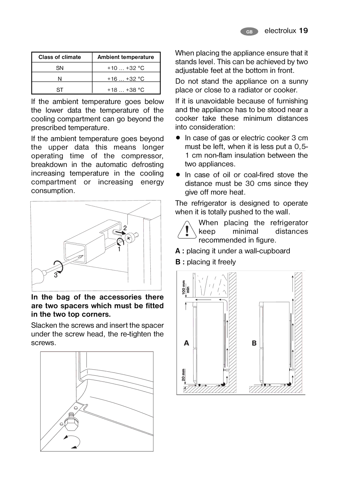 Electrolux ENB32000W user manual Class of climate Ambient temperature 