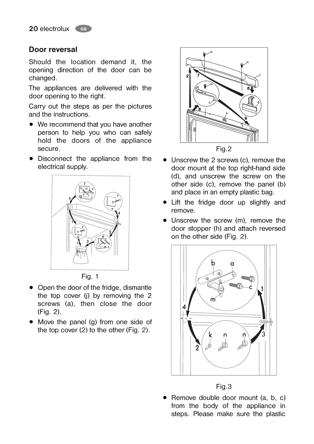 Electrolux ENB32000W user manual Door reversal 