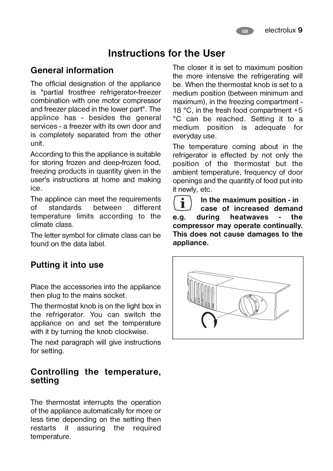 Electrolux ENB32000W user manual Instructions for the User, General information, Putting it into use 