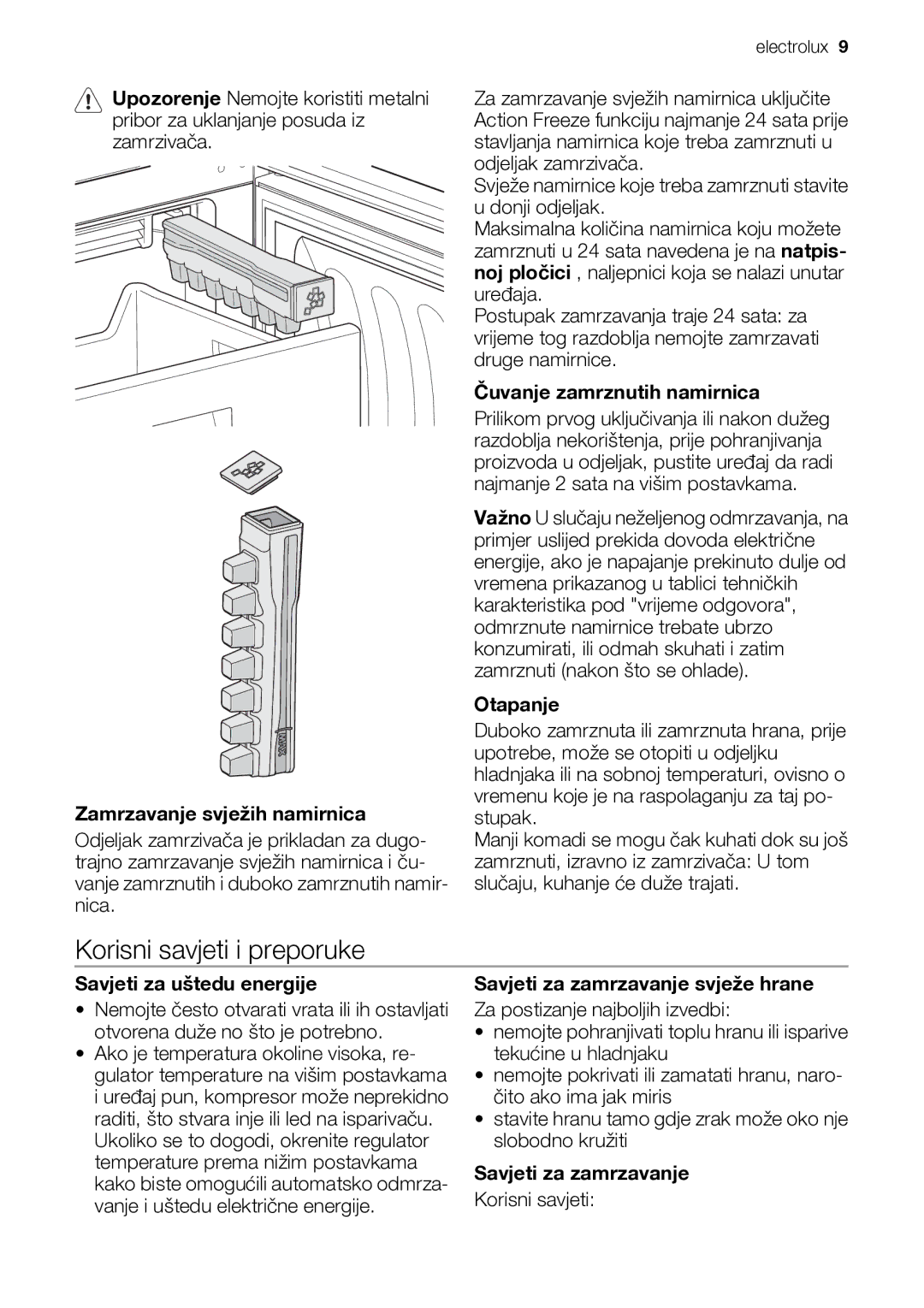 Electrolux ENB44693X user manual Korisni savjeti i preporuke 