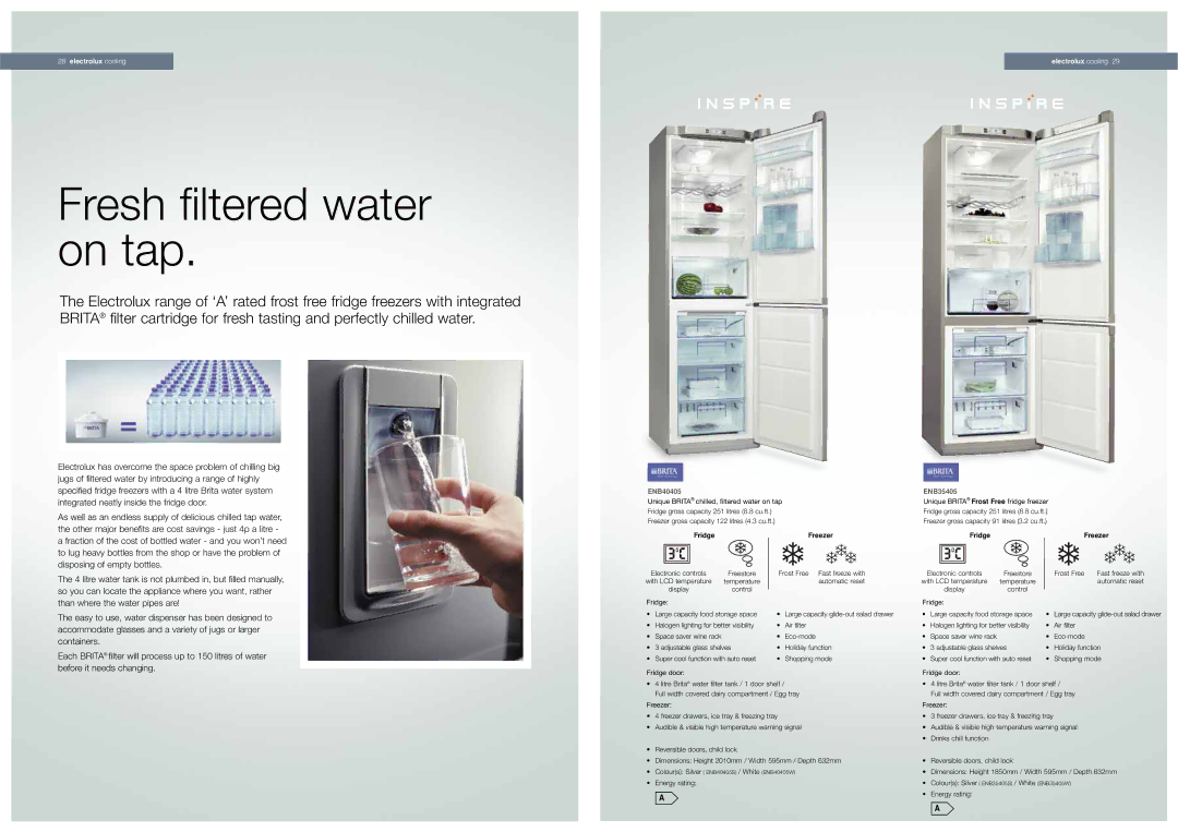 Electrolux ERL6297XS1, ENL62701X manual Fresh filtered water on tap, ENB40405, ENB35405 