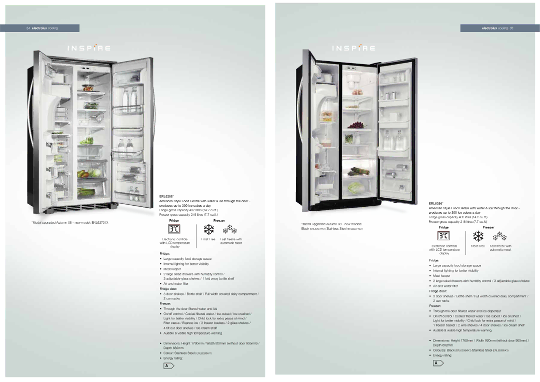 Electrolux ENL62701X, ERL6297XS1 manual ERL6298, ERL6296 