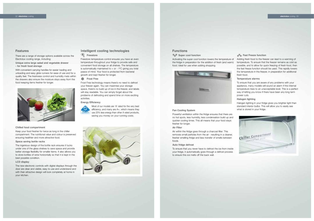 Electrolux ENL62701X, ERL6297XS1 manual Features, Intelligent cooling technologies, Functions 