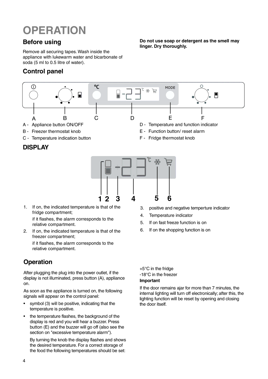 Electrolux ENN 26800 user manual Operation, Before using, Control panel 