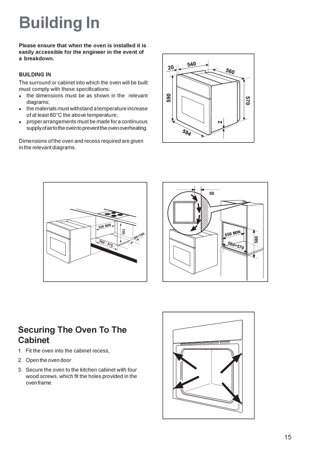 Electrolux EOB 2700 manual Building, Securing The Oven To The Cabinet 