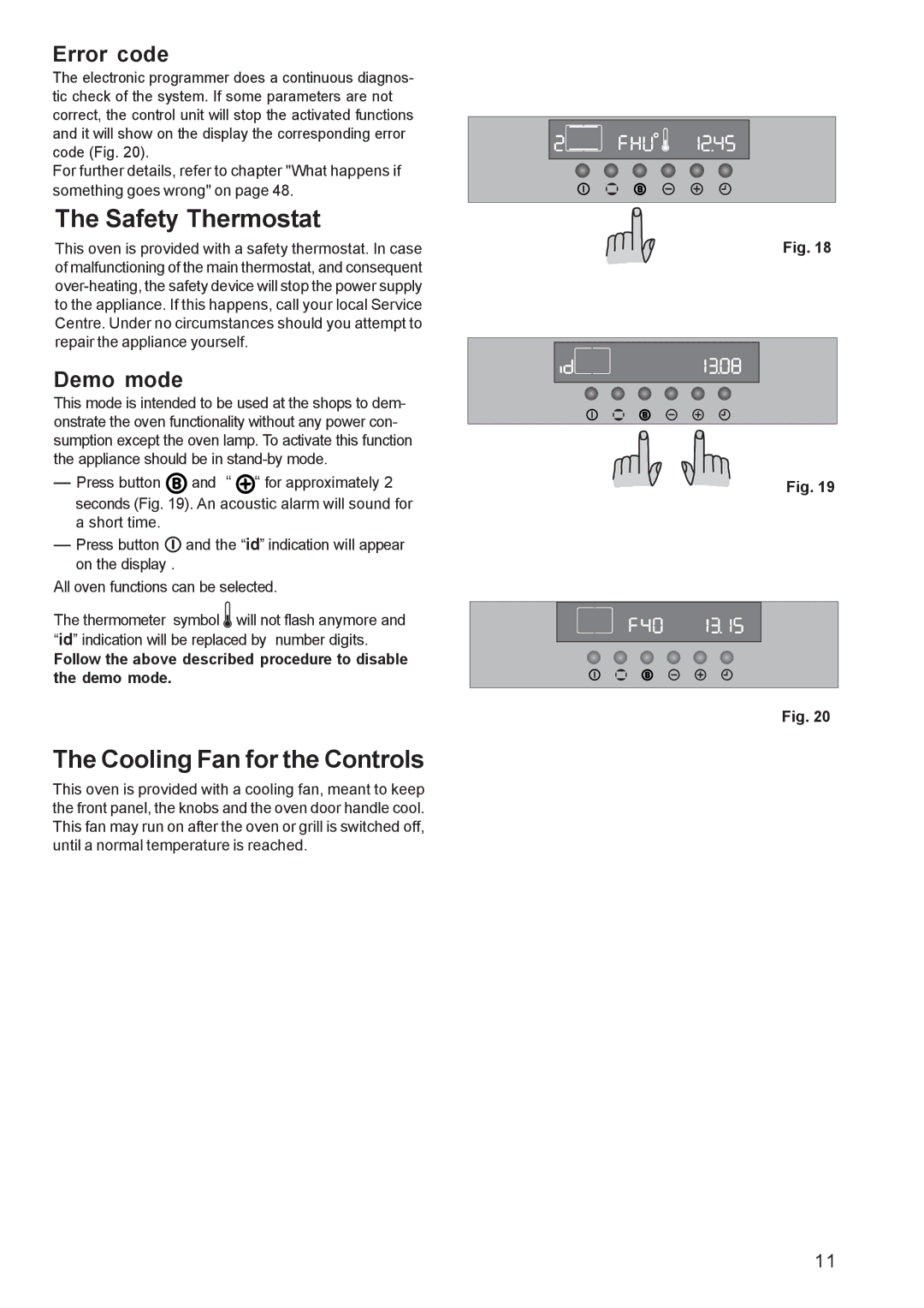 Electrolux EOB 4760 manual Safety Thermostat, Cooling Fan for the Controls, Error code, Demo mode 