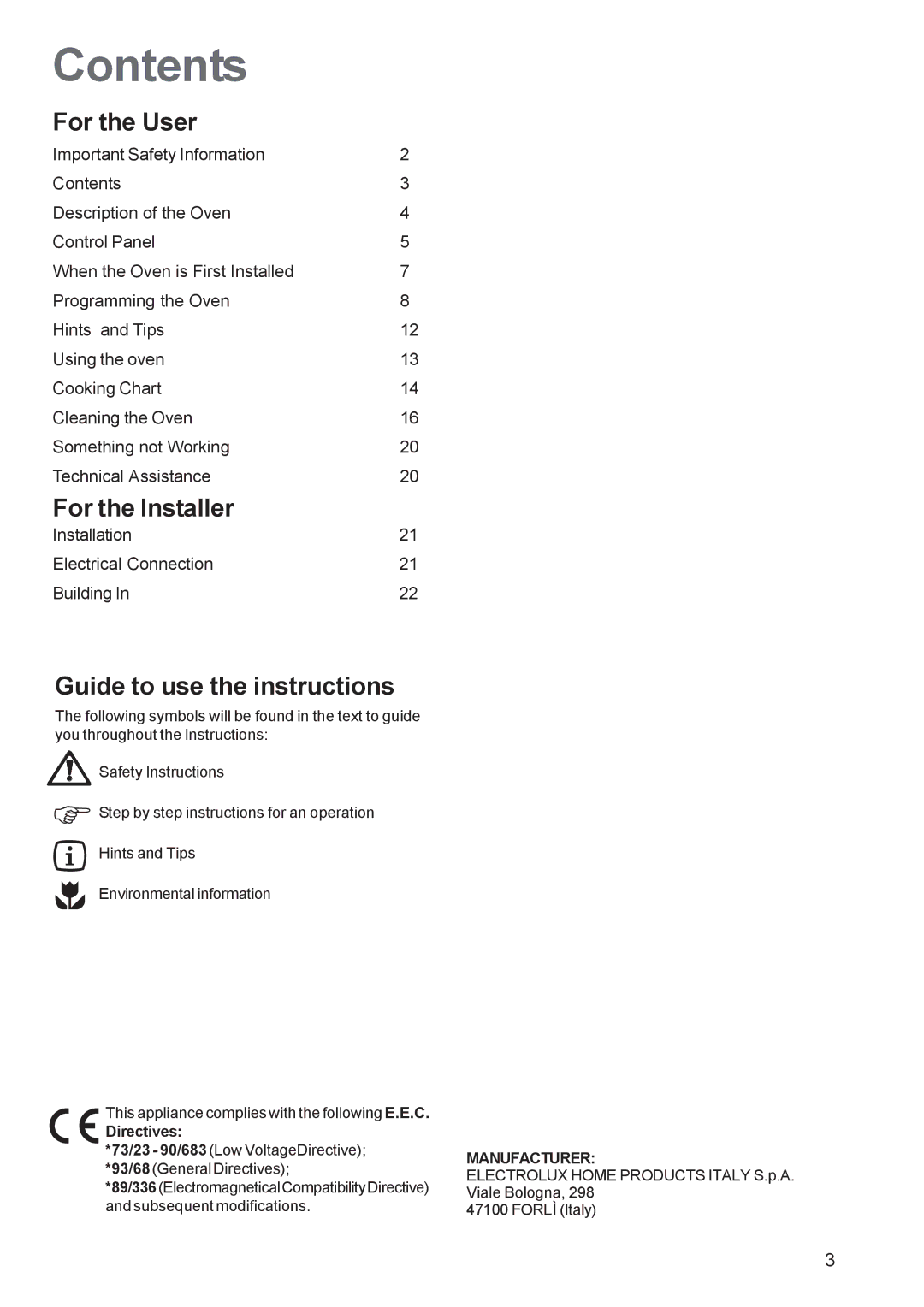 Electrolux EOB 4760 manual Contents 