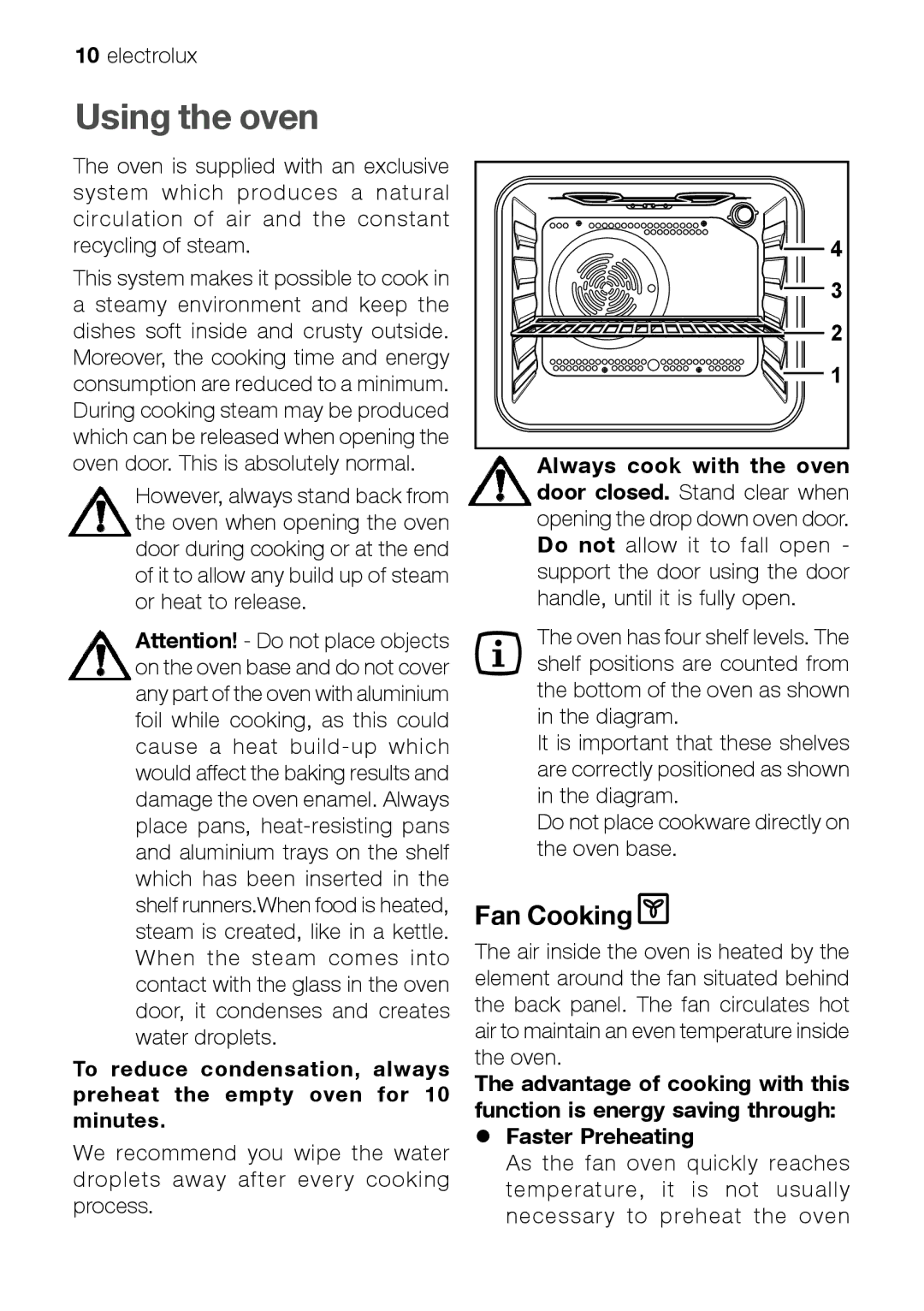 Electrolux EOB 51001 manual Using the oven, Fan Cooking 