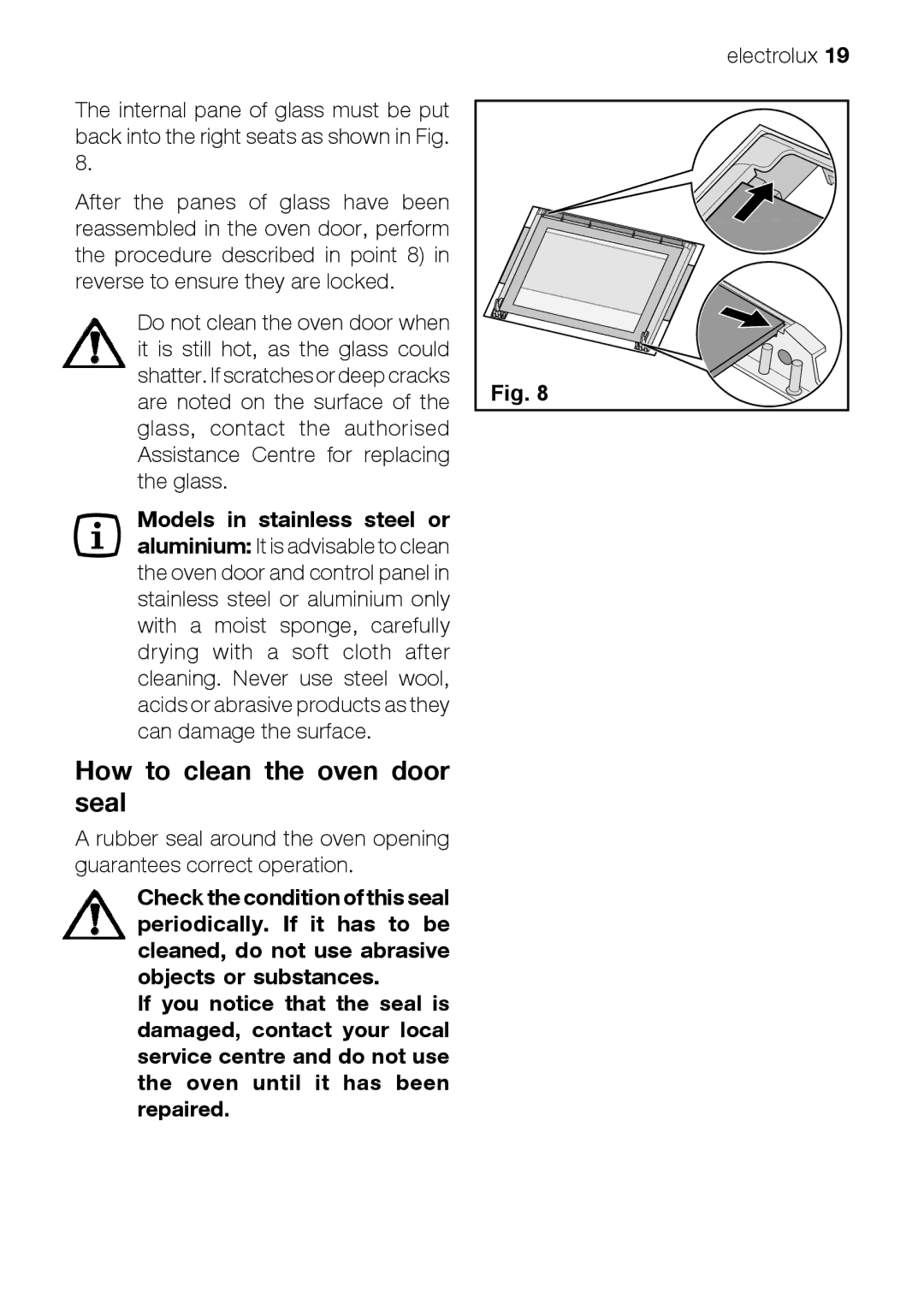 Electrolux EOB 51001 manual How to clean the oven door seal 