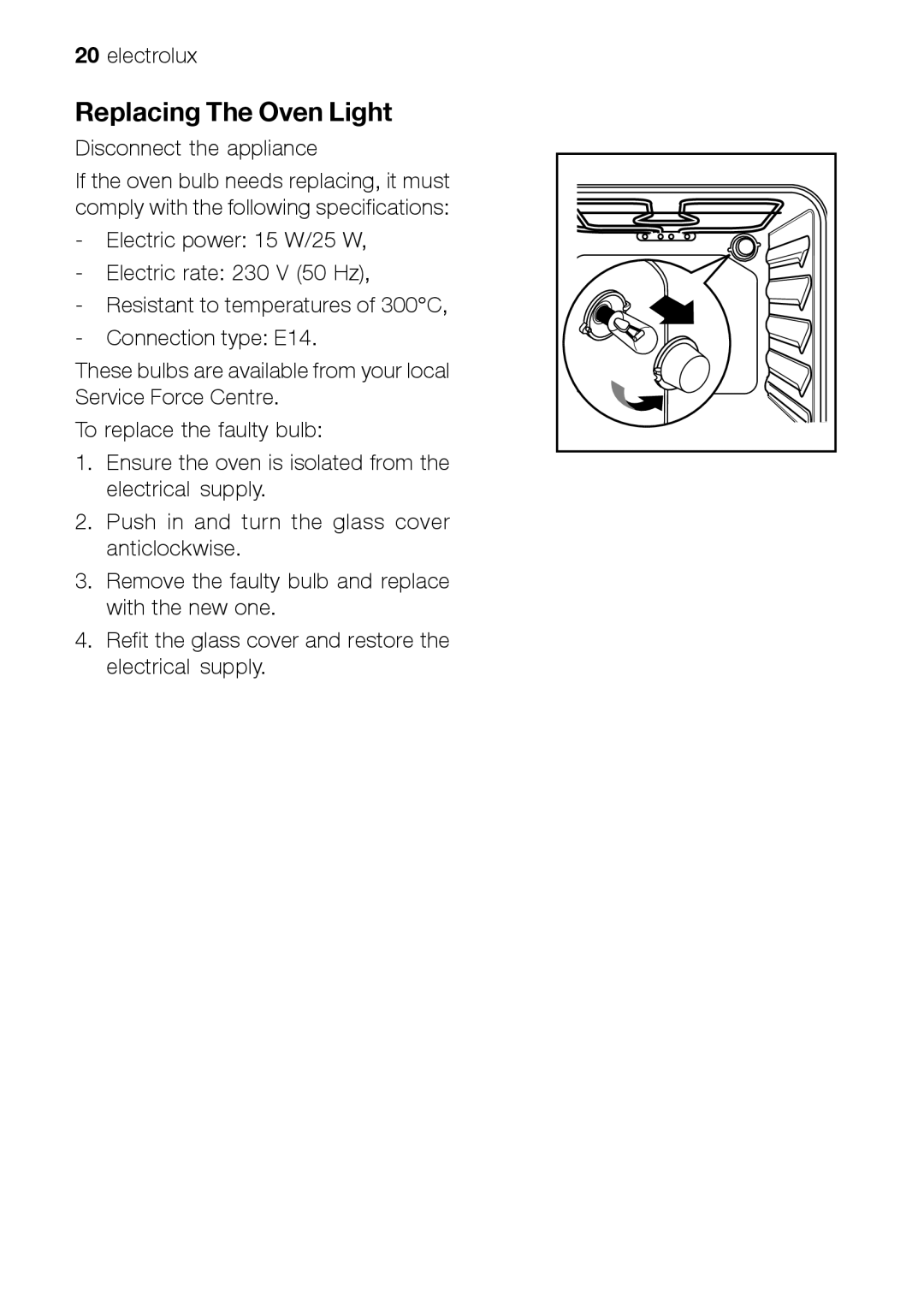 Electrolux EOB 51001 manual Replacing The Oven Light 