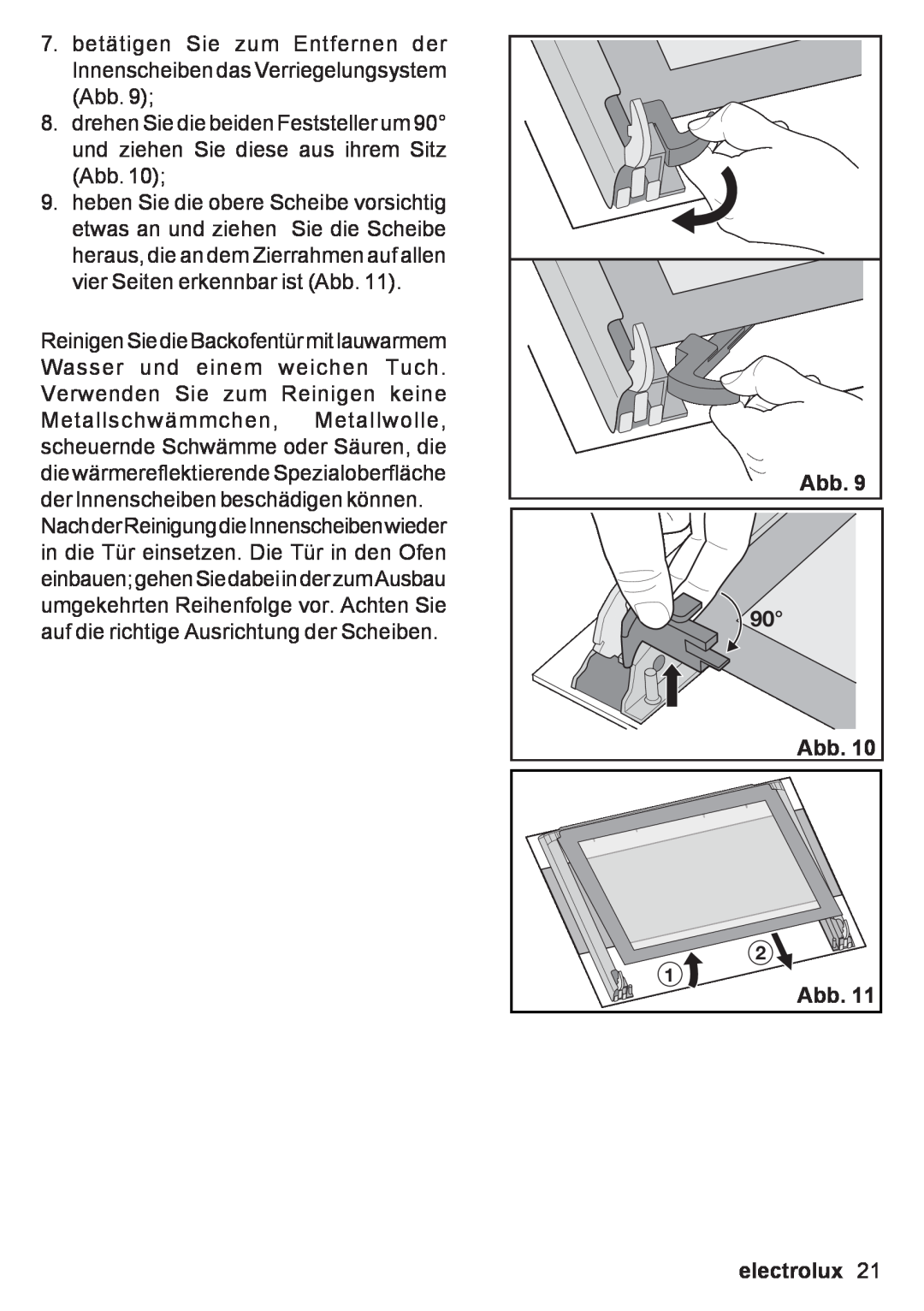 Electrolux EOB 53003 user manual betätigen Sie zum Entfernen der Innenscheiben das Verriegelungsystem Abb, electrolux 