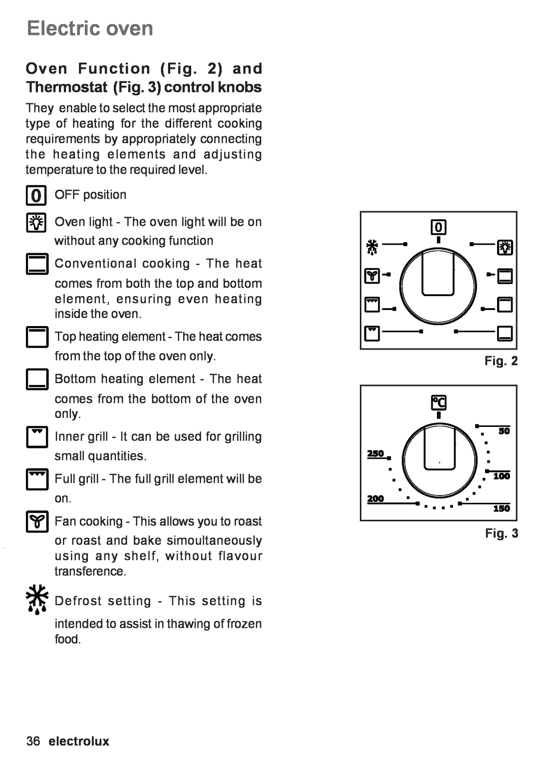 Electrolux EOB 53003 user manual Electric oven, Oven Function and Thermostat control knobs, electrolux 