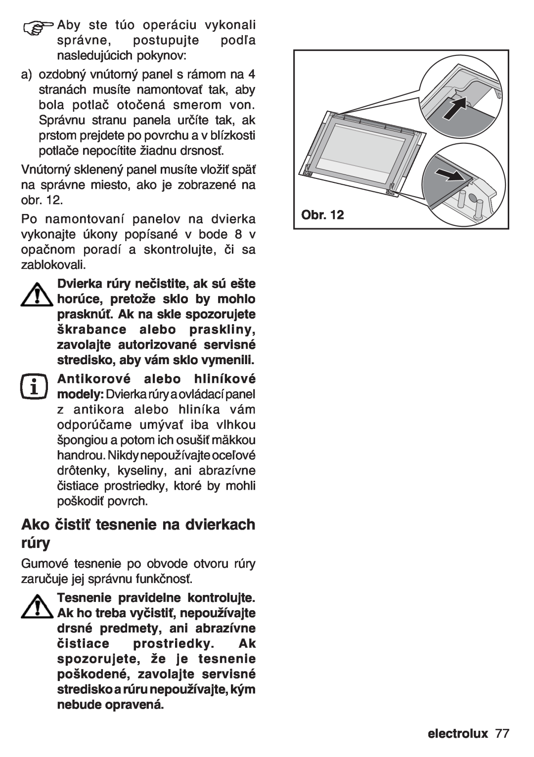 Electrolux EOB 53003 user manual Ako čistiť tesnenie na dvierkach rúry, electrolux 