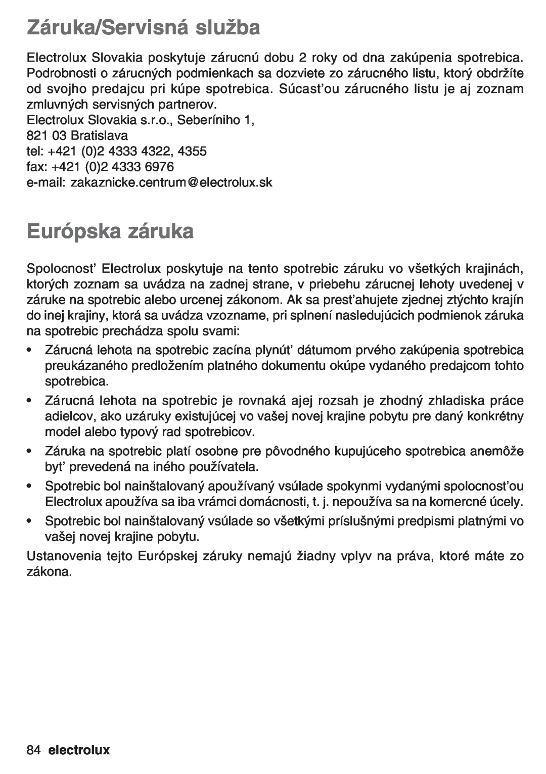 Electrolux EOB 53003 user manual Záruka/Servisná služba, Európska záruka, electrolux 