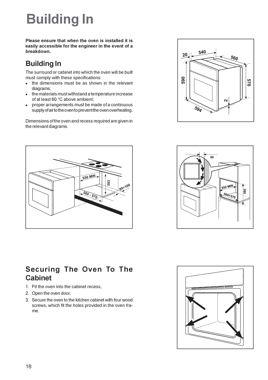 Electrolux EOB 5700 manual Building, Securing The Oven To The Cabinet 