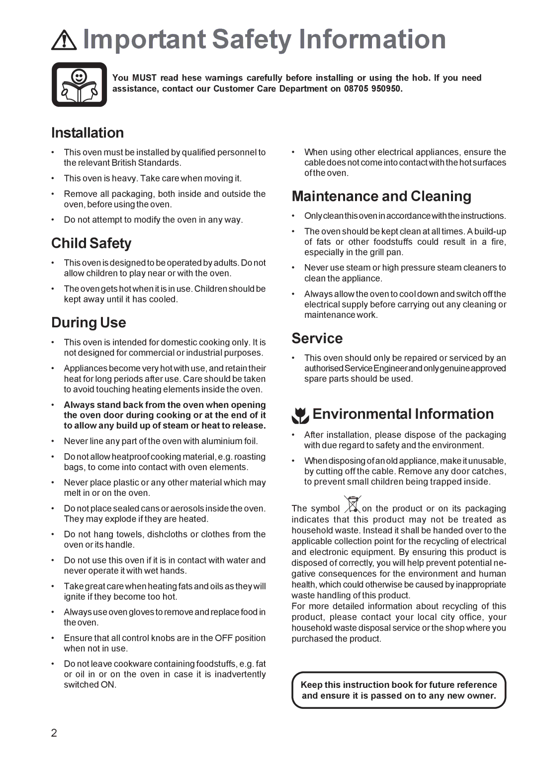 Electrolux EOB 5700 manual Important Safety Information 