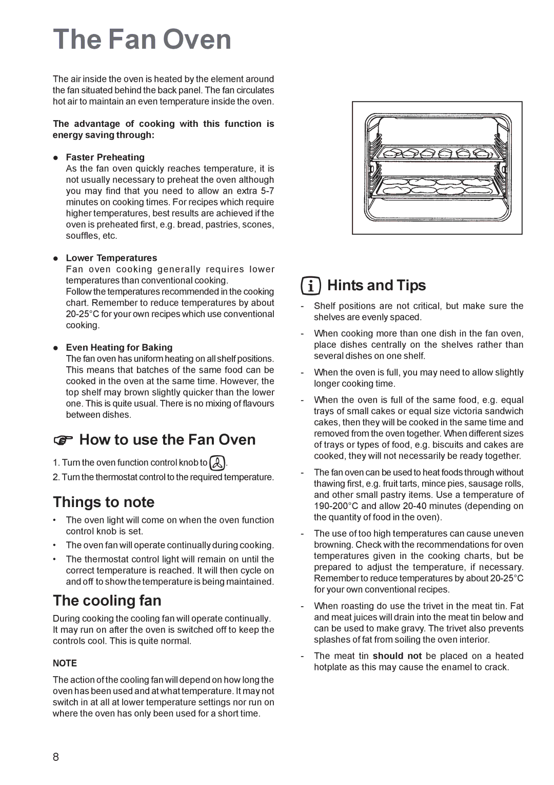 Electrolux EOB 5700 manual How to use the Fan Oven, Things to note, Hints and Tips 