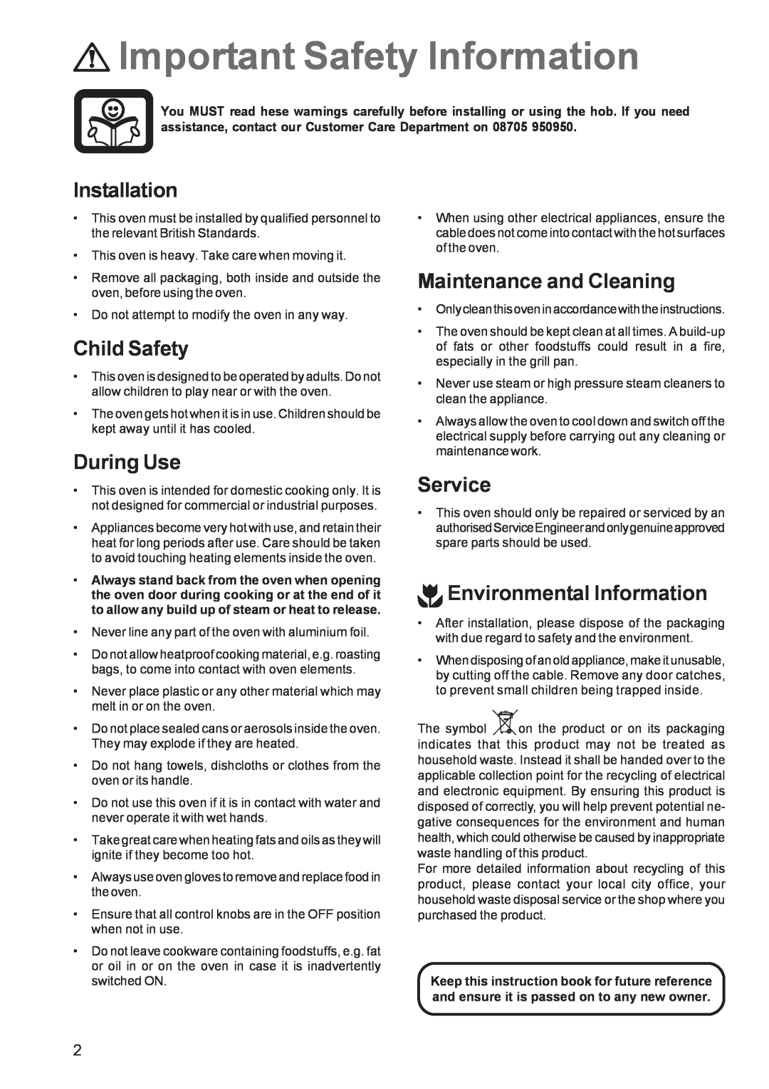 Electrolux EOB 5700 manual Important Safety Information, Installation, Child Safety, During Use, Maintenance and Cleaning 