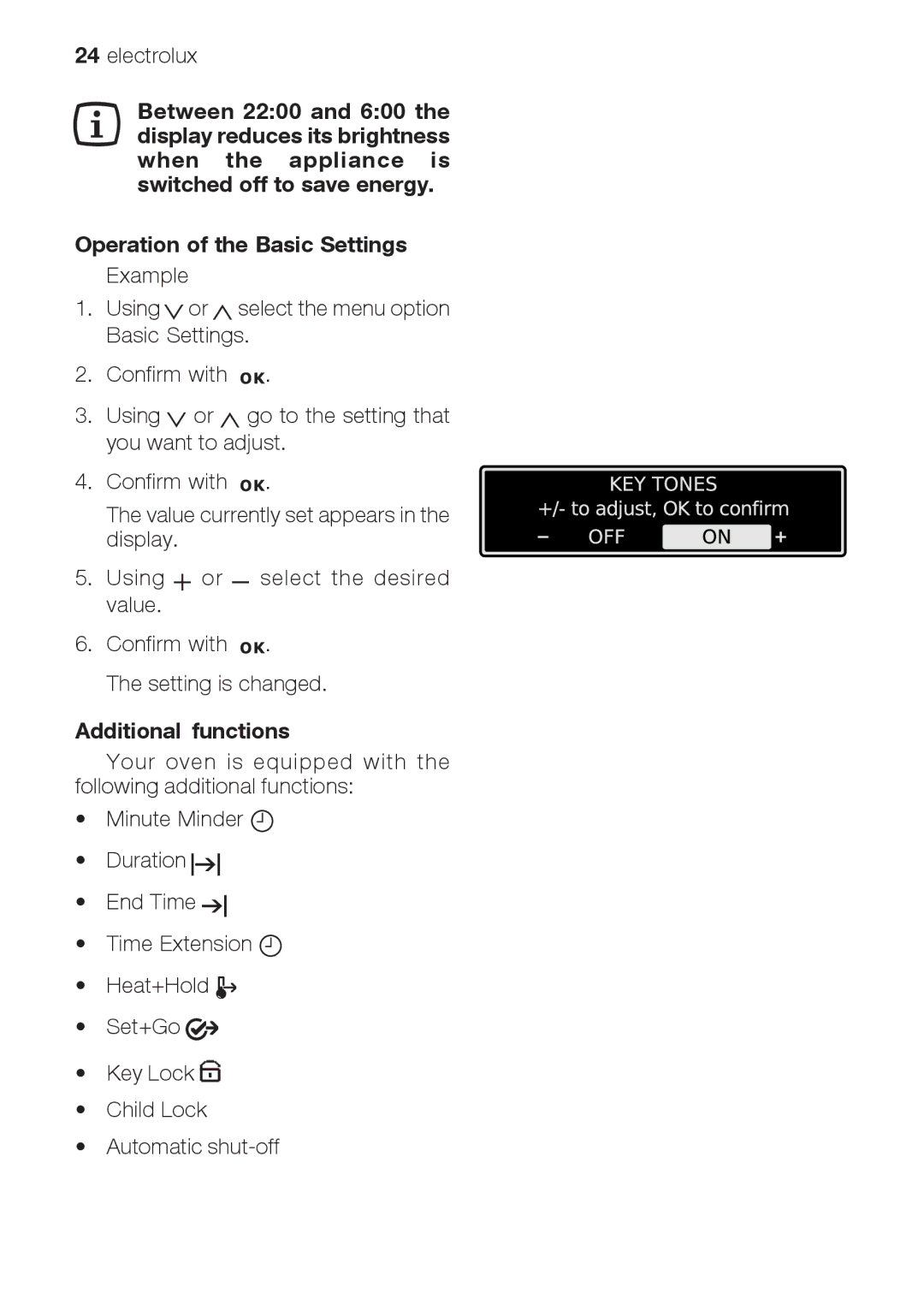 Electrolux EOB 68713 user manual Additional functions 