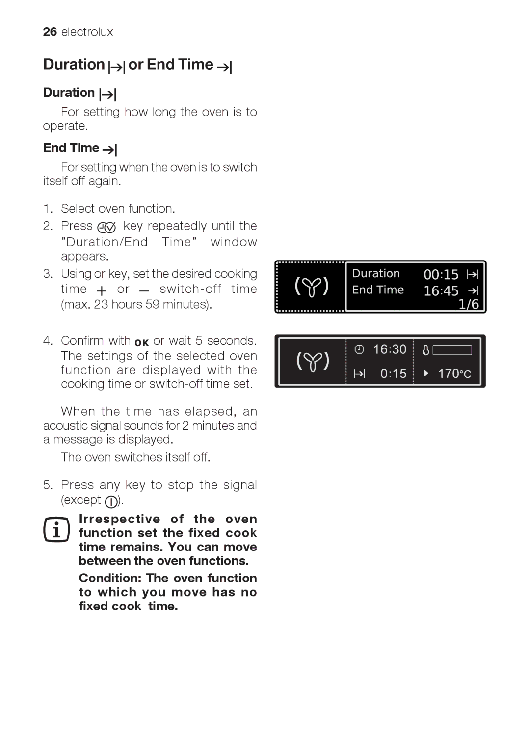 Electrolux EOB 68713 user manual Duration or End Time 