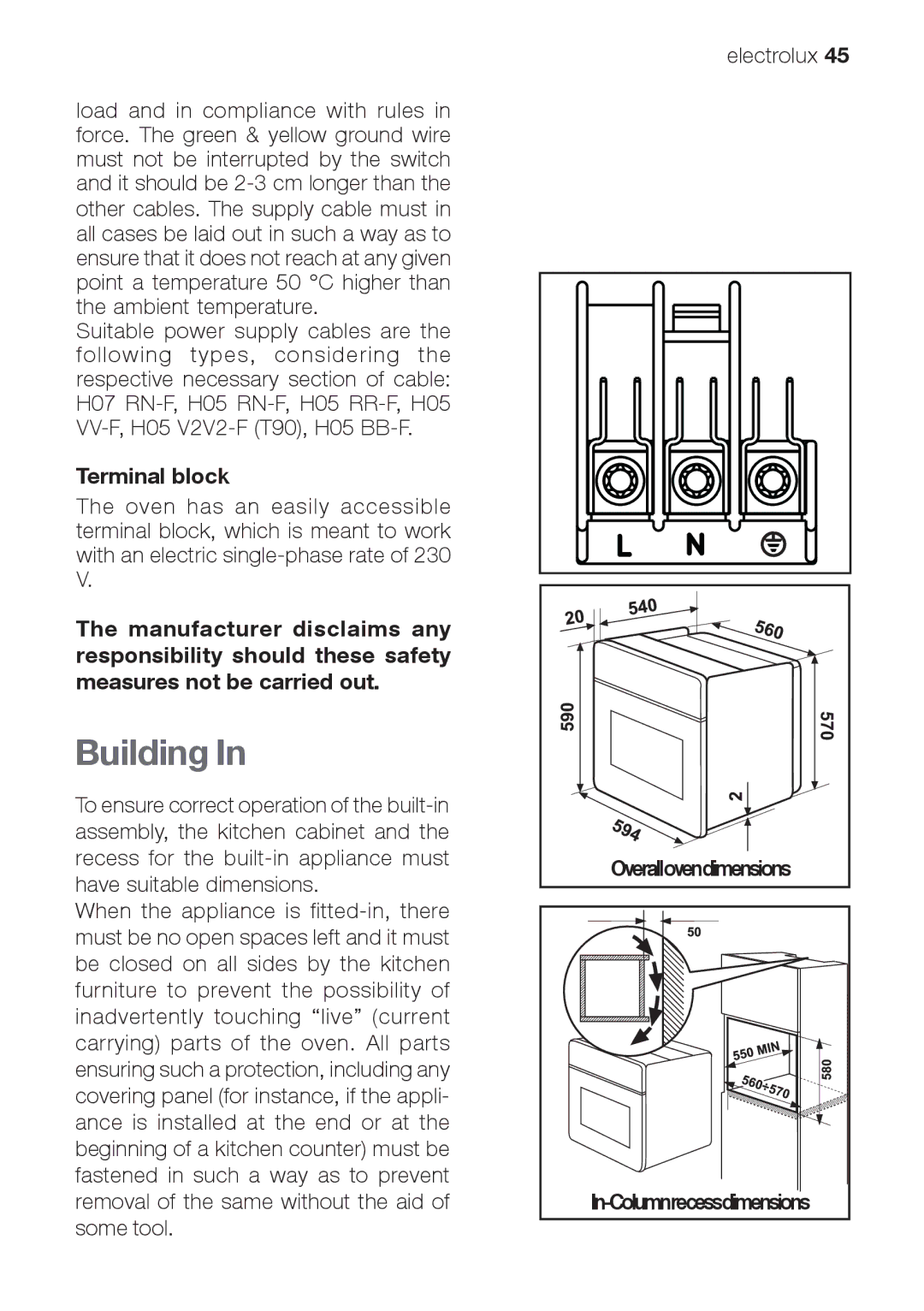 Electrolux EOB 68713 user manual Building, Terminal block 