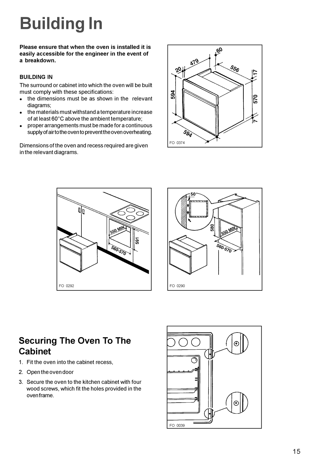 Electrolux EOB 812 manual Building, Securing The Oven To Cabinet 