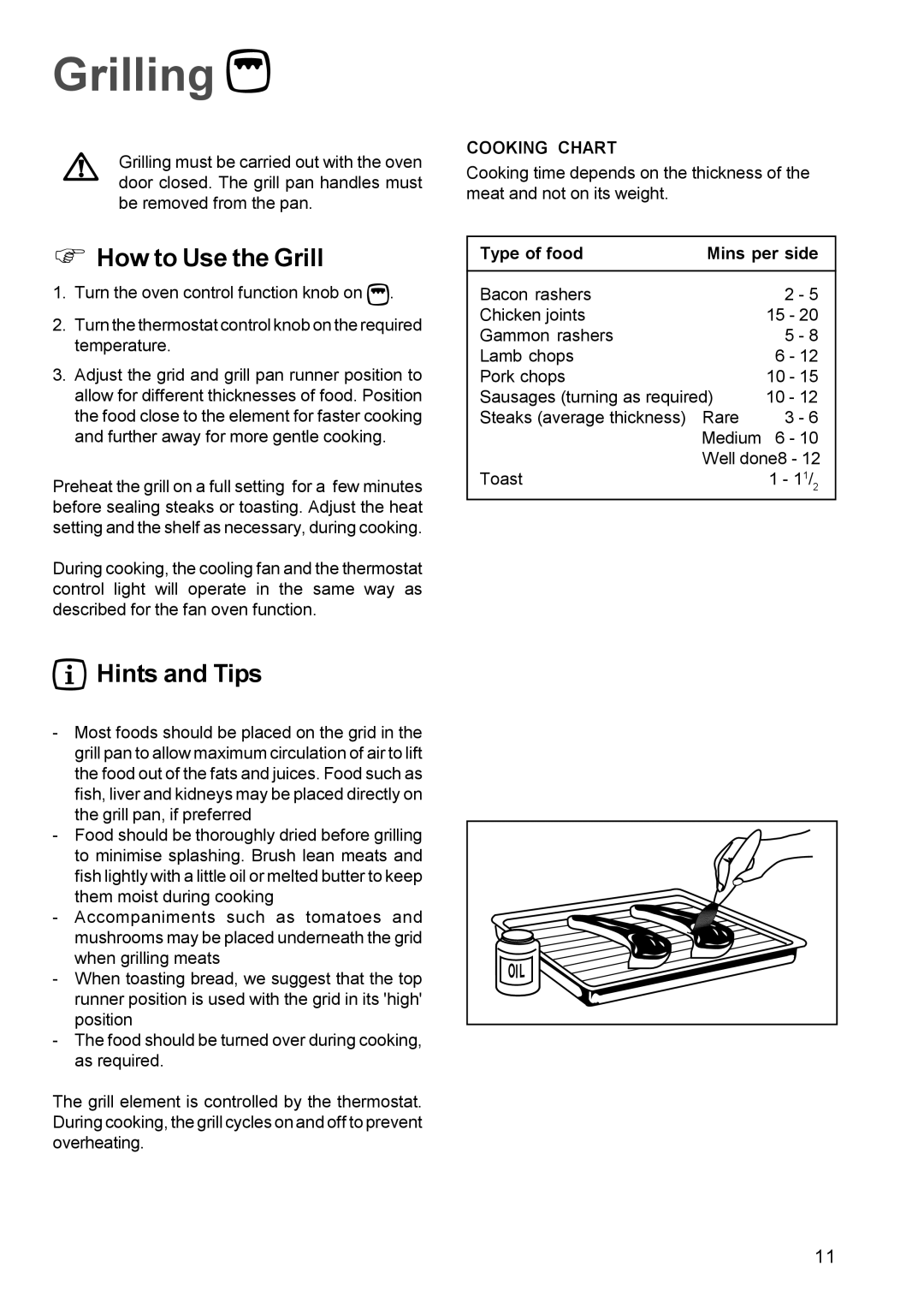 Electrolux EOB 847, EOB 842 manual Grilling, How to Use the Grill, Cooking Chart 