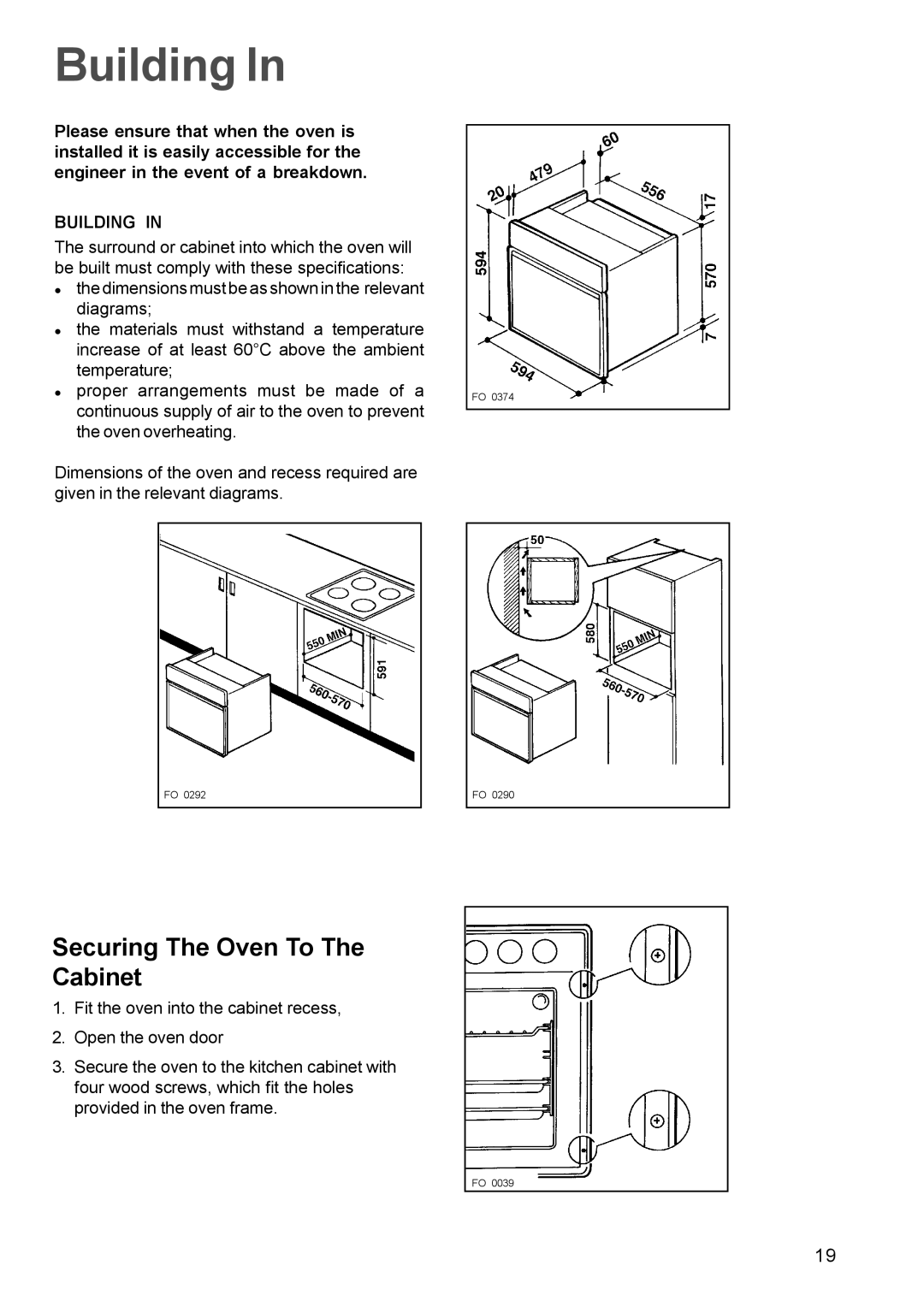 Electrolux EOB 847, EOB 842 manual Building, Securing The Oven To Cabinet 