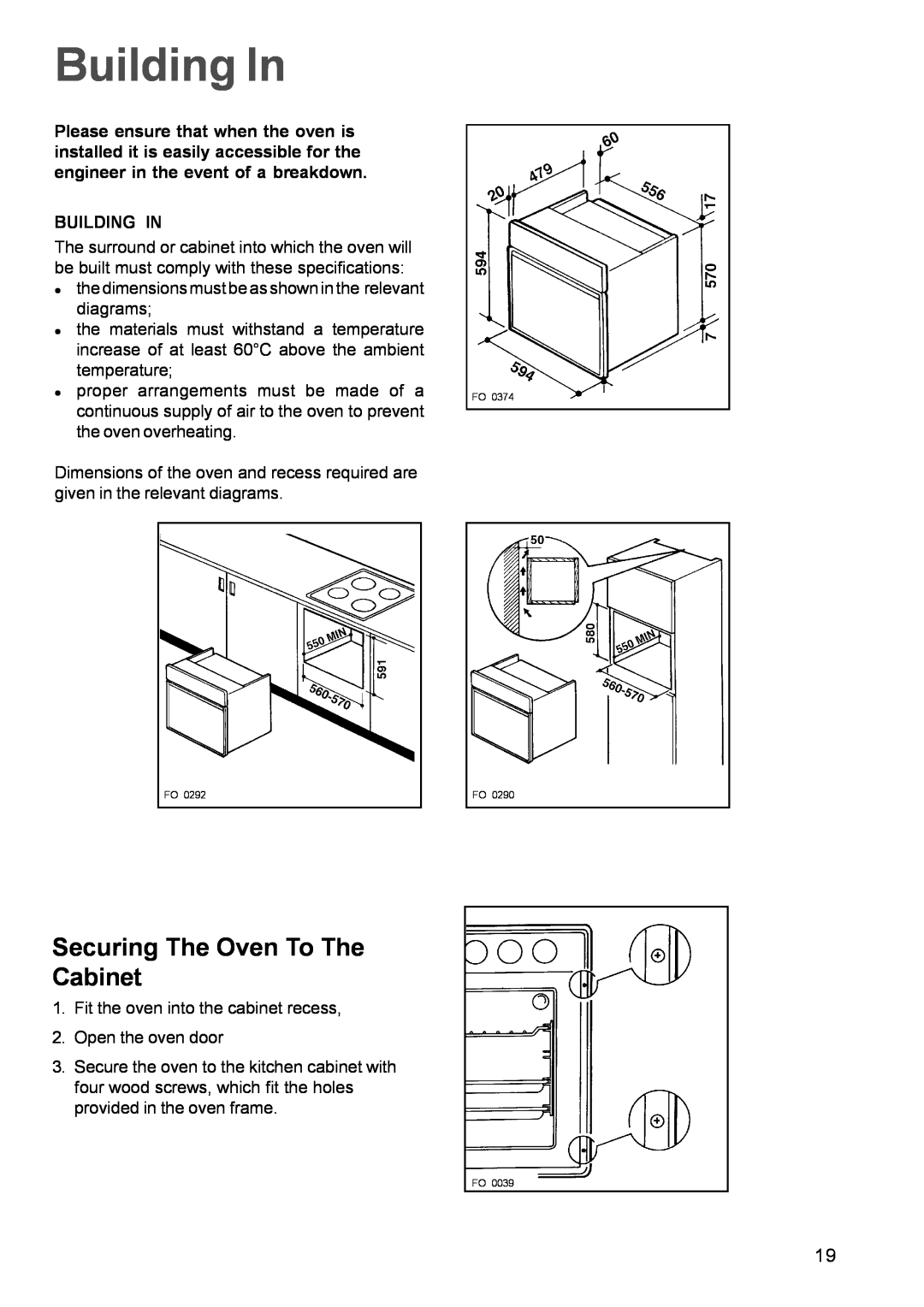 Electrolux EOB 847, EOB 842 manual Building In, Securing The Oven To The Cabinet 
