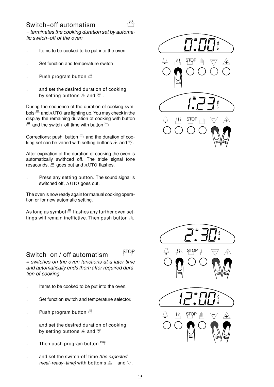 Electrolux EOB 854 installation manual Switch-off automatism, Switch-on /-off automatism 