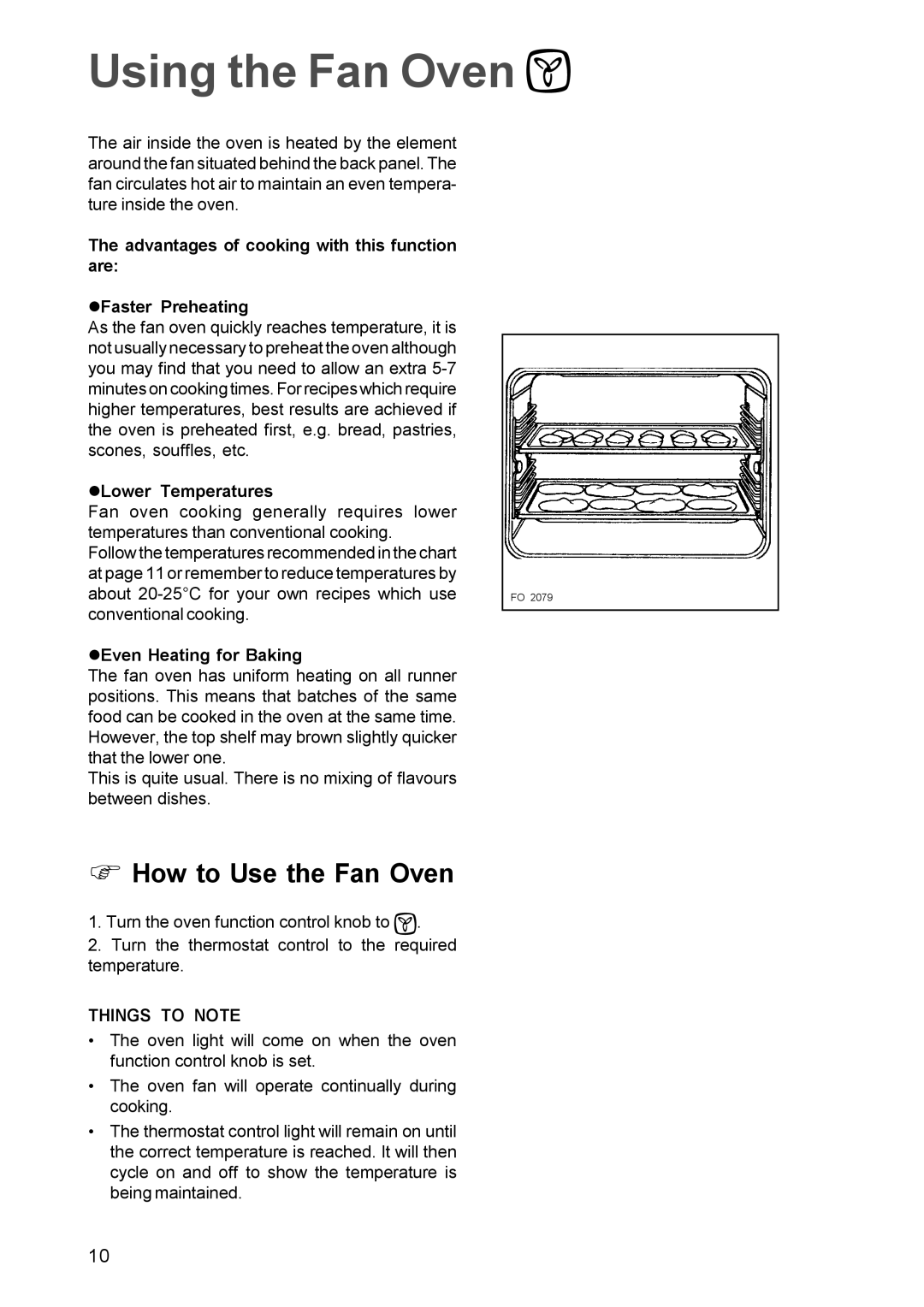 Electrolux EOB 966 manual Using the Fan Oven, Things to Note 