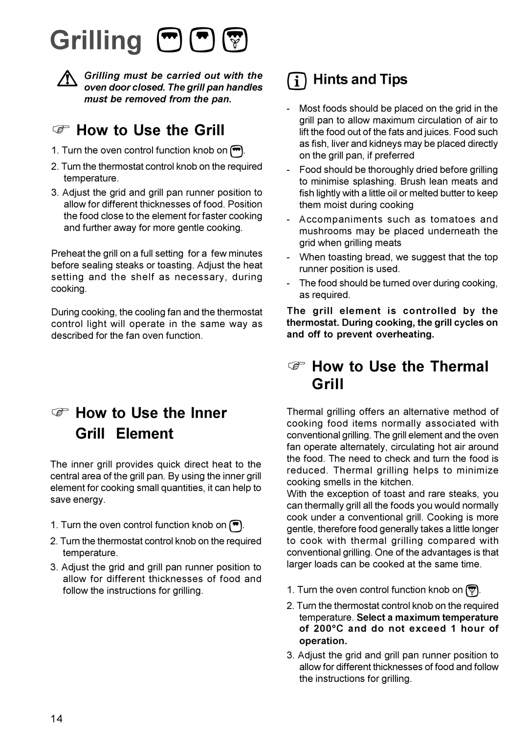 Electrolux EOB 966 manual Grilling, Hints and Tips 