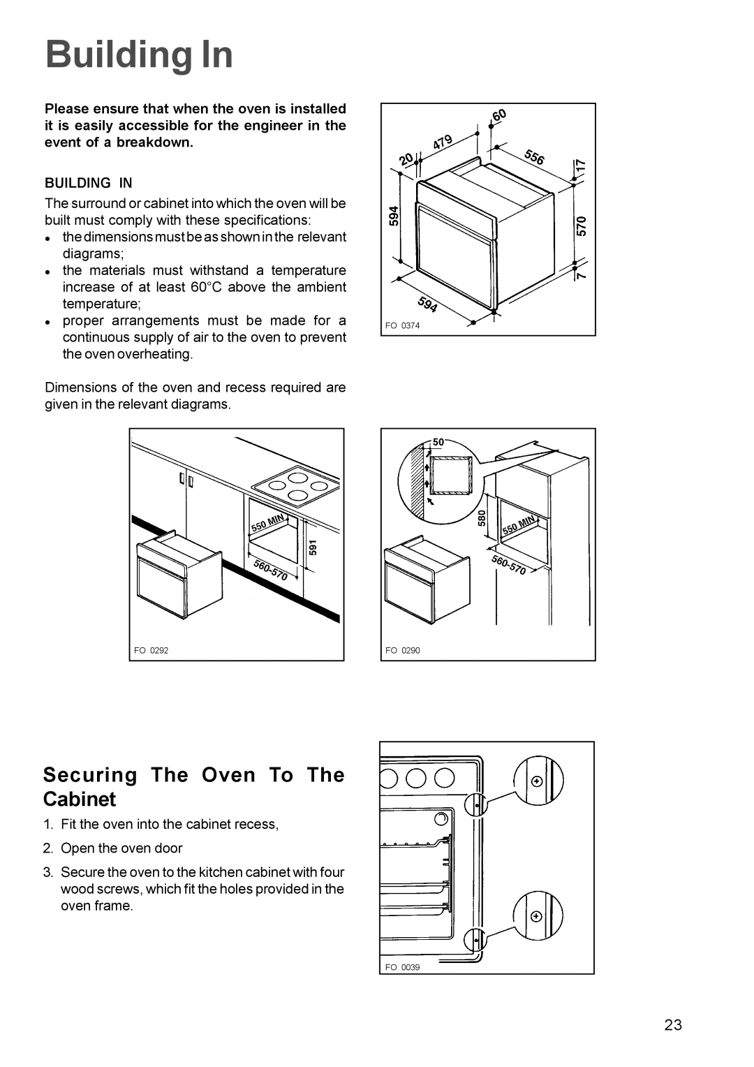 Electrolux EOB 966 manual Building, Securing The Oven To The Cabinet 