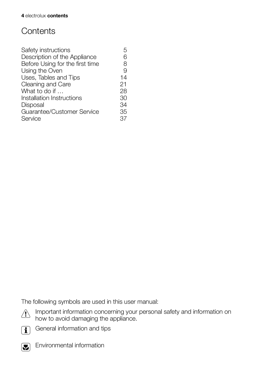 Electrolux EOB20001 user manual Contents 