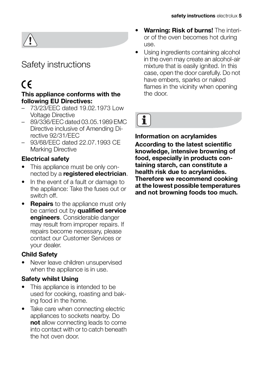 Electrolux EOB20001 user manual Safety instructions 