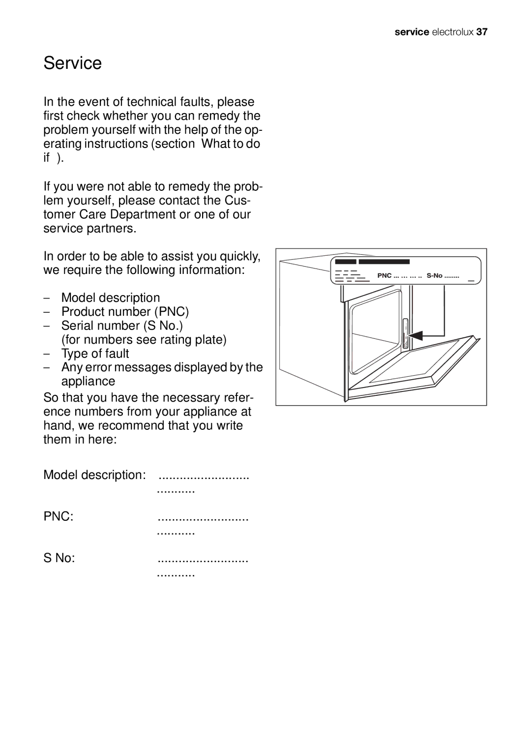 Electrolux EOB20001 user manual Service 