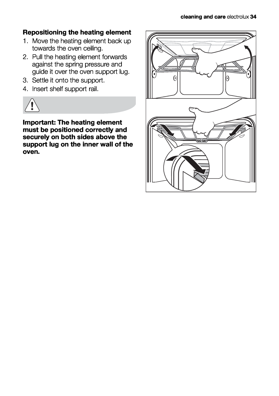 Electrolux EOB20001 user manual Repositioning the heating element 1. Move the heating element back up 