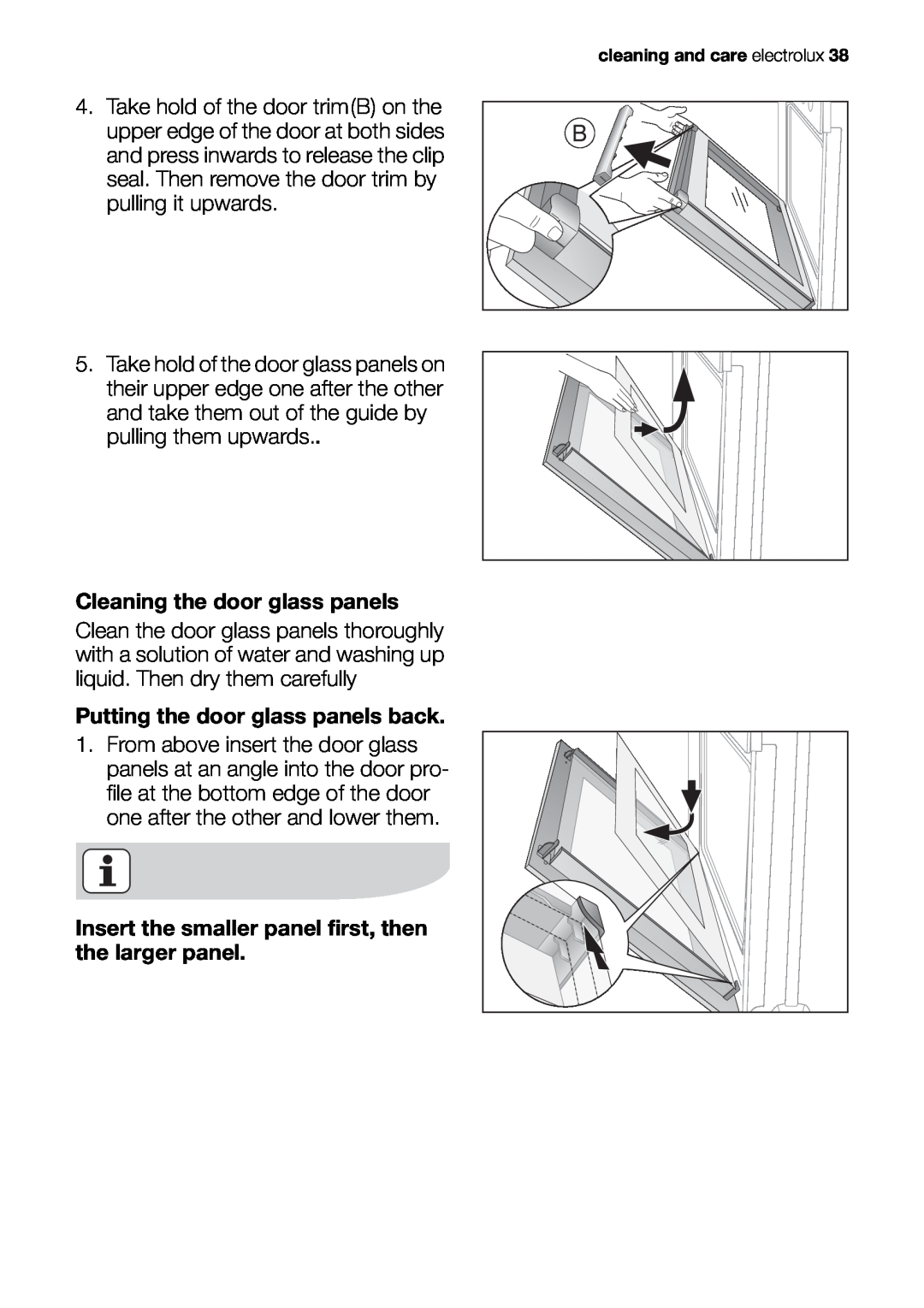 Electrolux EOB20001 user manual Cleaning the door glass panels 