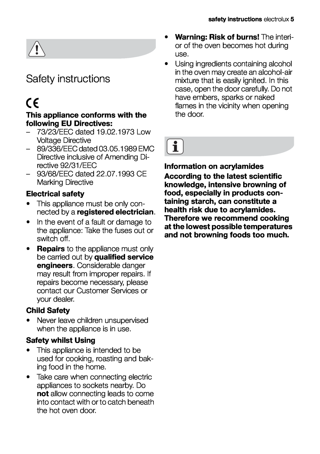 Electrolux EOB20001 user manual Safety instructions 