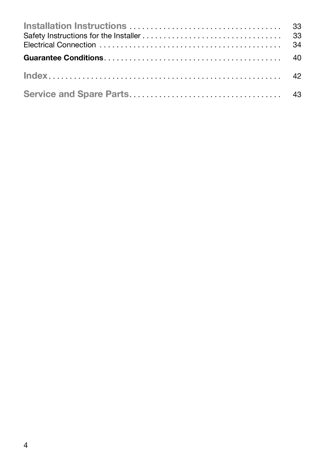 Electrolux EOB2610 manual Guarantee Conditions Index Service and Spare Parts 