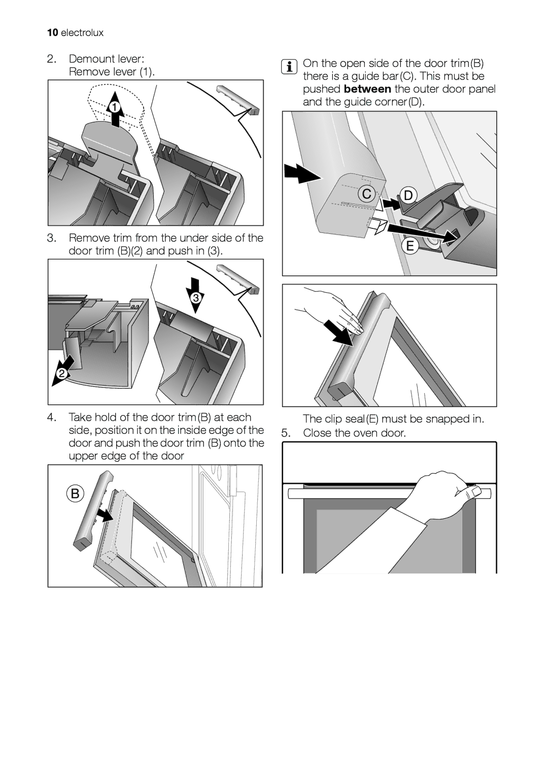 Electrolux EOB31001 user manual Electrolux Demount lever Remove lever 