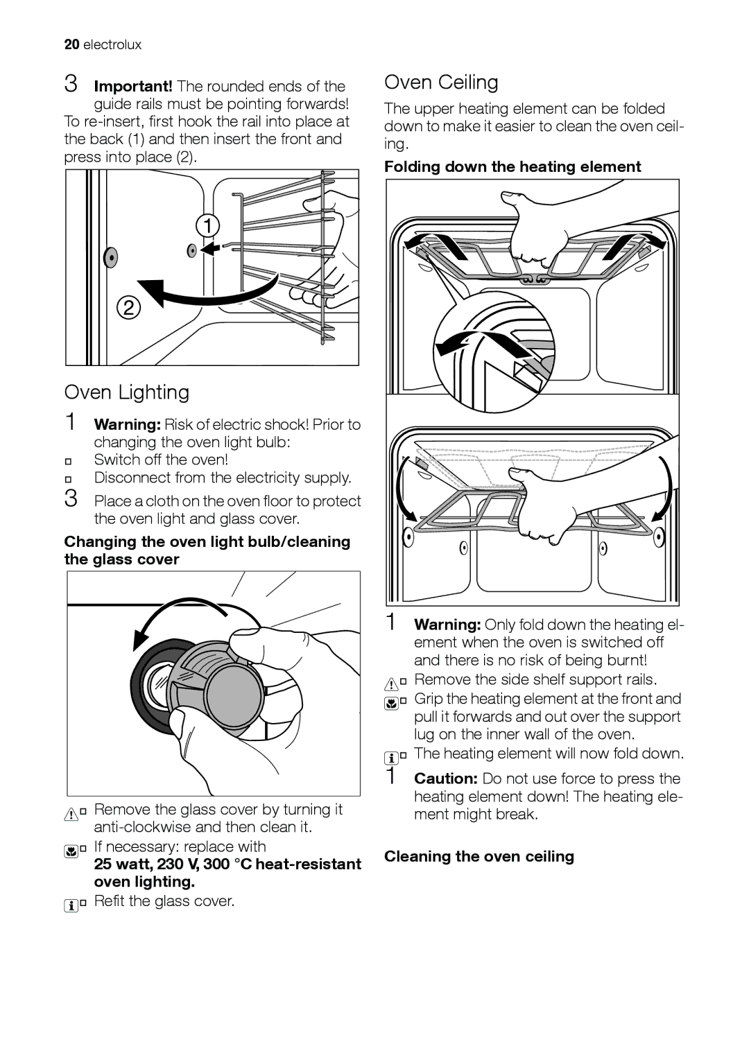 Electrolux EOB31001 user manual Oven Lighting, Oven Ceiling 